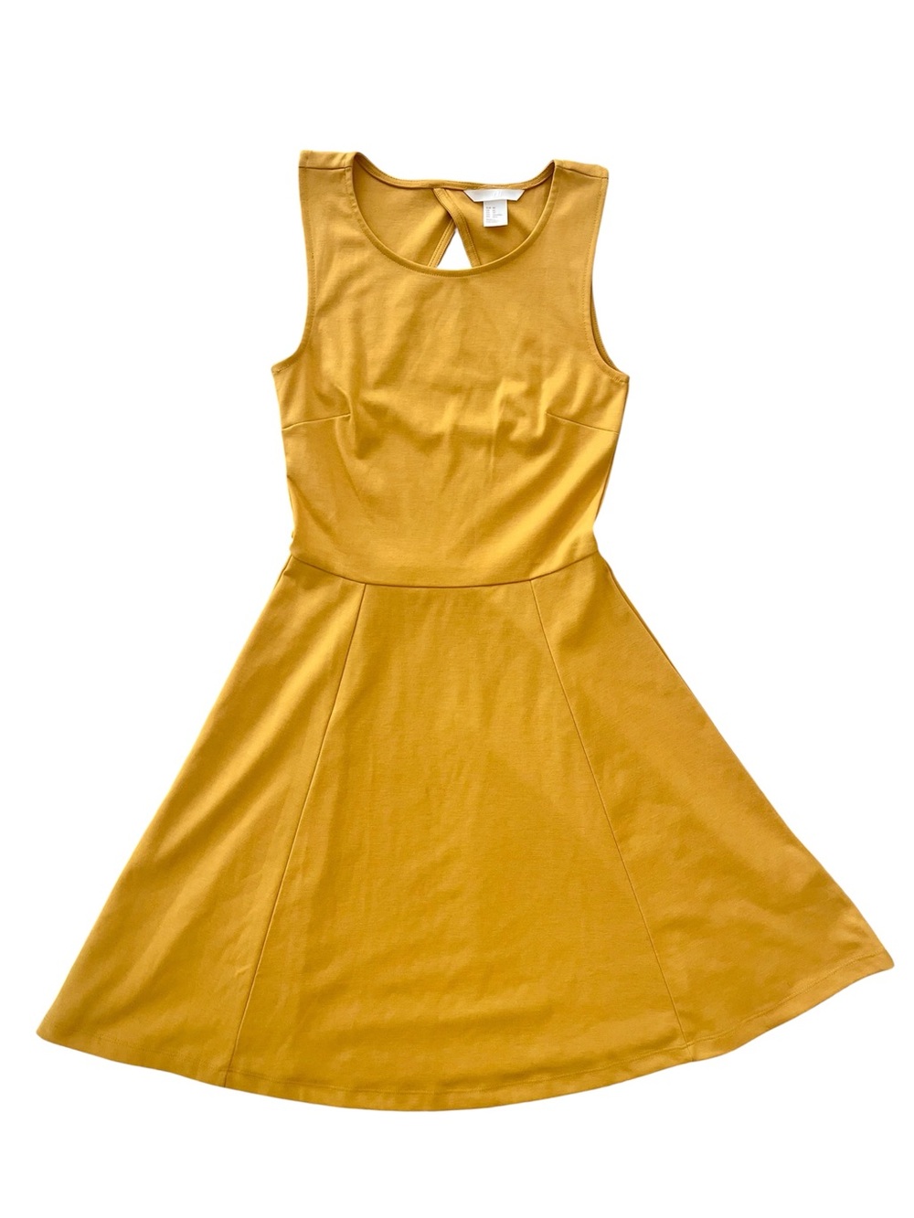 H&M Fit & Flare Mini Dress Open Back Size XS Mustard Yellow Gorpcore Skater - Picture 3 of 14